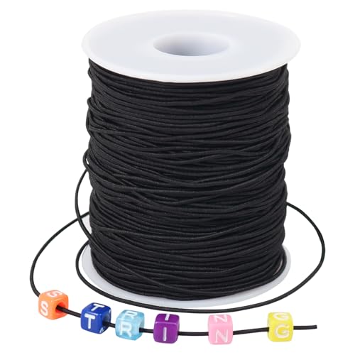 1 mm Elastisches Faden, 100m Elastische Schnur Gummiband für Armbänder, Halsketten, Schmuckherstellung, Perlen, Knoten, Binden, Verpacken und Basteln (Schwarz)