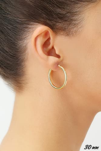 Image of 14k Yellow Gold Classic Shiny Polished Round Hoop Earrings, 3mm tube