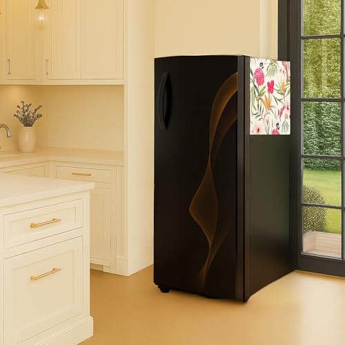 Image of Triple Door Fridge Cover for 100-250L Refrigerators | Dustproof Top Mat | Floral Fabric | Stylish Fridge Top Cover for Triple Door Models | Protective Refrigerator Cover|WWW.THROWPILLOW>IN