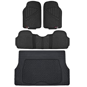 Motor Trend FlexTough Performance All Weather Rubber Car Mats with Cargo Liner – Full Set Front & Rear Floor Mats for Cars Truck SUV, Automotive Floor Mats (Black)