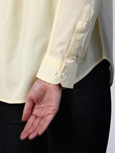 Image of Urbano Fashion Women's Cotton Full Sleeve Oversized Fit Casual Solid Slub Shirt with Spread Collar