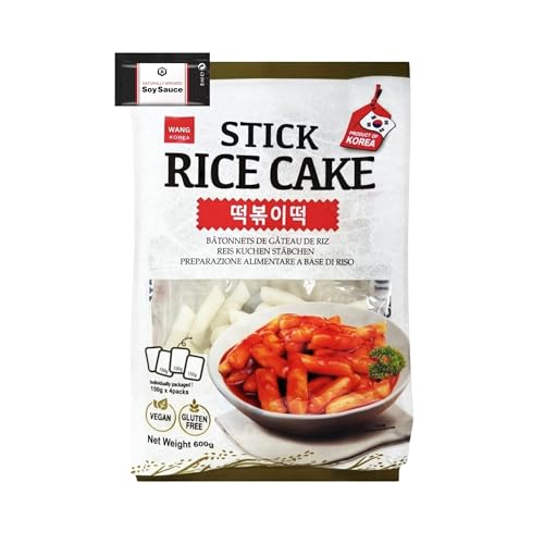 Wang Korean Stick Rice Cake Gluten Free Tteokbokki Vegan & Soy Sauce 8ml- 600g