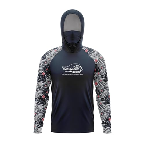 Men's Fishing Hoodie Rash Guard Shirt UPF 50 Sun Protection Long Sleeve Mask Breathable Lightweight Fishing Clothing