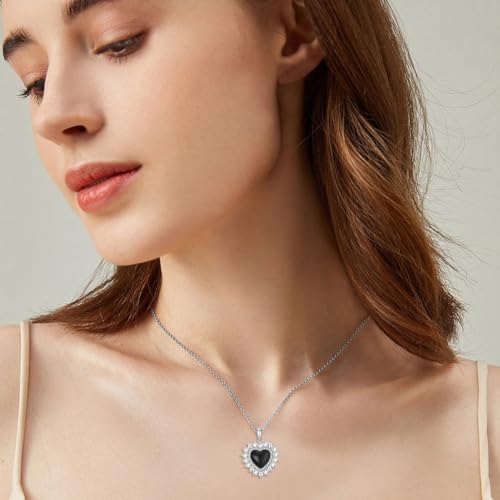 Sterling Silver Black Heart Necklace for Women, Black Onyx Heart Pendant Necklace S925 CZ Heart Pendant Jewelry Gifts Mothers Day Birthday Valentine's Day Anniversary for Her She Girlfriend - Image 4