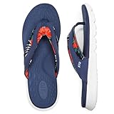 STQ Orthopedic Flip Flops for Women - Plantar Fasciitis Memory Foam Flip Flops for Beach - Navy Red Size 8
