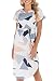 Poptem Womens Summer Casual V-Neck Geometric Pattern Belted Midi Pencil Dresses White Medium