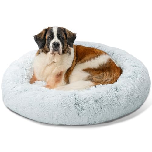 Image of Best Friends by Sheri The Original Calming Donut Dog Bed for Extra-Large Dogs up to 150 lbs, Shag Faux Fur, Frost Gray, 45 inch x 45 inch