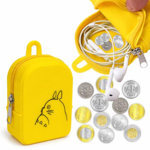 Image of FunBlast Cute Cat Shape Silicone Coin Purse for Kids & Adults - Mini Pouch for Coins, Earphones, Keys & Small Essentials, Aesthetic Pouches for Girls & Women - 10 X 7 X 4 Cm (Cat-Yellow)
