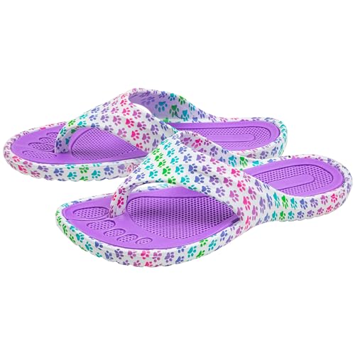 Image of GreaterGood Walking Paws Flip Flops Rainbow Colorful Lightweight Contoured Non Slip Textured Footbed Beach Sandals for Women