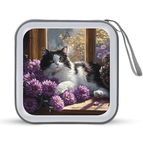 Cute Cat Flowers CD Case Plastic DVD Case Holder Wallet Disc Storage Organizer for Car Travel
