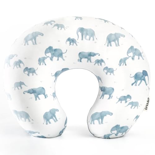 Image of GRSSDER Nursing Pillow Cover Stretchy Minky Removable Nursing Covers for Breastfeeding Pillows, Ultra Soft Comfortable Slipcover for Boy and Girls, Stylish Elephant Pattern