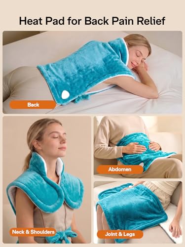 Image of ALLJOY Heating Pad for Back Pain Relief, 24 inchx33 inch Weighted Heating Pad for Neck and Shoulders and Back, Father-s Day Gift-s for Dad, Neck Heating Pad Fast-Heating with 6 Settings, Auto Shut-Off, Green