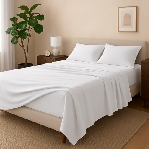 Image of Bedsheets for Queen - 90x102 Inch Bed - Microfiber Plain White Solid Bed Sheet Include Pillow Cover, Ultra Soft | for Home, Hotel, Villa, Resort and Guest House