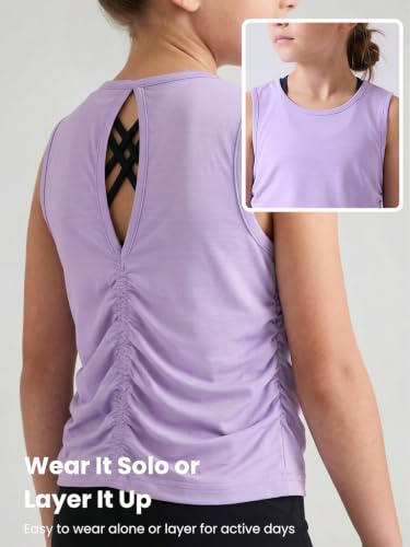 Image of WELAKEN Girls' Athletic Tank Top - Mesh Open Back Sleeveless Sports Shirt for Active Kids