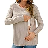 Stillshirt, Stillshirt Langarm Mit Verstecktem Reißverschluss,Lose Stilltops Damen,Stilloberteile Damen Freizeit Umstandsmode Umstands-Rippshirt,Stillmode Für Schwangerschaft Und Stillzeit (XXL,Braun)