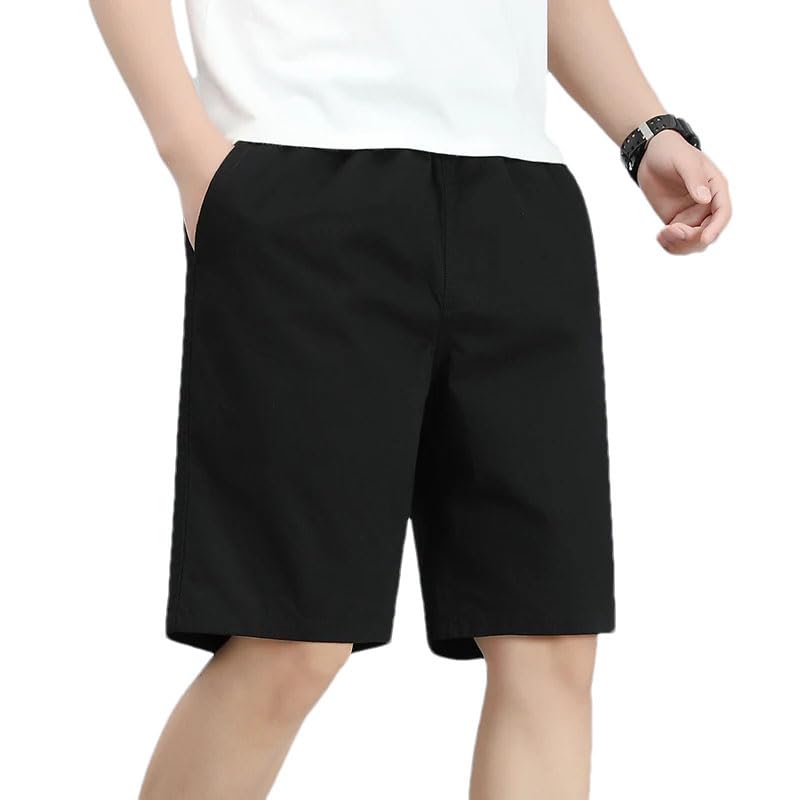 Men's Shorts Light Weight Cotton Summer Casual Shorts Wide Leg Cargo Stretch Baggy Sports Hiking Work Pants Black