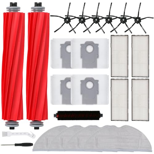 23 PCS Accessories Kit for Roborock S7 MaxV Ultra Robot Vacuum Cleaner, Replacement Parts Include 2 Main Brushes, 1 High-Speed Cleaning Brush, 6 Mop Pads, 4 Dust Bags, 6 Side Brushes, 4 Filters