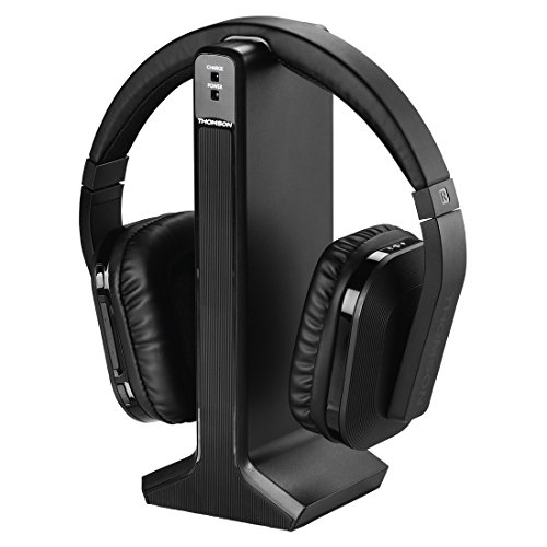 Thomson Digitaler Over-Ear Funk-Kopfhörer (z.B. für TV/HiFi/Smartphone/Tablet/PC/Laptop, mit Ladestation, kabellose Reichweite 20m) Wireless Stereo Headphones, Fernseh-Kopfhörer schwarz