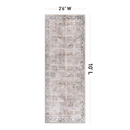 Rugshop Olive/Gray Vintage Distressed Runner Rug — Machine Washable, 2'6"x10' for Hallway, Entryway and Kitchen