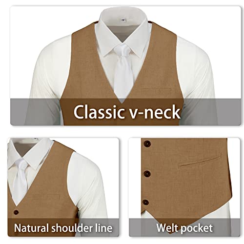 Mens Suit Set Linen Beach Wedding Two Pieces Formal Elegant Summer Prom Dinner Vests Pants for Men3