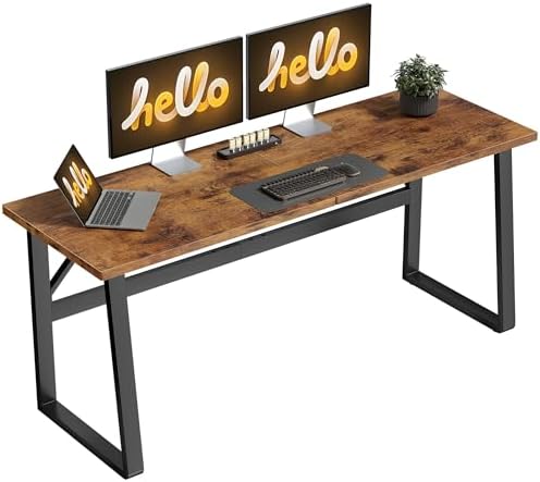 HOMCOM 71 Inch Computer Desk, Large Long Executive Home Office Desk, Simple Study Writing Table with Adjustable Feet, Modern Style for Home, Office, Bedroom, Rustic Brown
