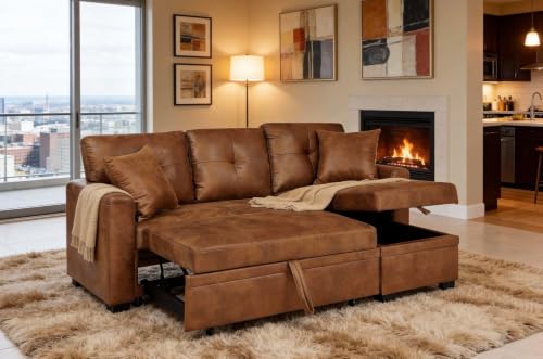 Faux Leather Modular Sleeper Sofa Bed
