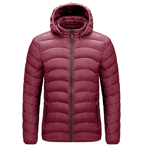 KUYT Herrenmikrolight -Jacke, Warmer Winter -Down -Jacke, Winddichtem, Atmungsaktives Lässiges Leichter Gewicht Packbar/Dunkelblau / 3Xl/Weinrot/3*L Cover
