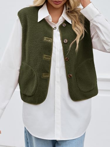 Tanakneo Womens Fuzzy Fleece Vest Sleeveless Button Down Fall Sherpa Jacket Winter Warm Old Money Outerwear with Pockets3