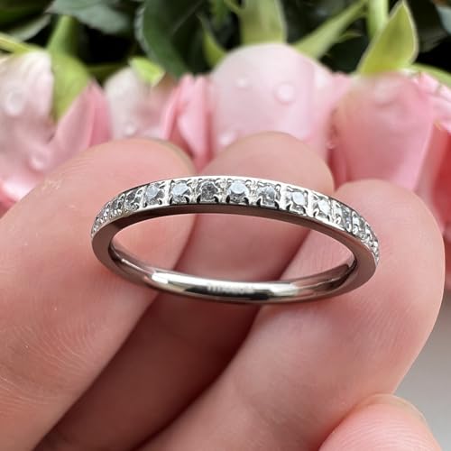 2mm Silver/Black/Gold/Rose Gold Stackable Titanium Rings for Women Cubic Zirconia Engagement Promise Eternity Wedding Bands Comfort Fit3