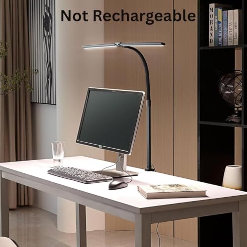 Image of Double Head LED Desk Clamp Lamp Light- with Adjustable Arms, Eye-Caring, 5 Color Modes, 3 Level Brightness, Office Lamp for Monitor, Studio, Workbench & Reading - Black (Adaptor Included)