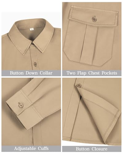 Long Sleeve Shirt for Men Cotton Button Down Slim Fit Mens Shirts Casual Collared Mens Wrinkle Free Shirt with Pockets3