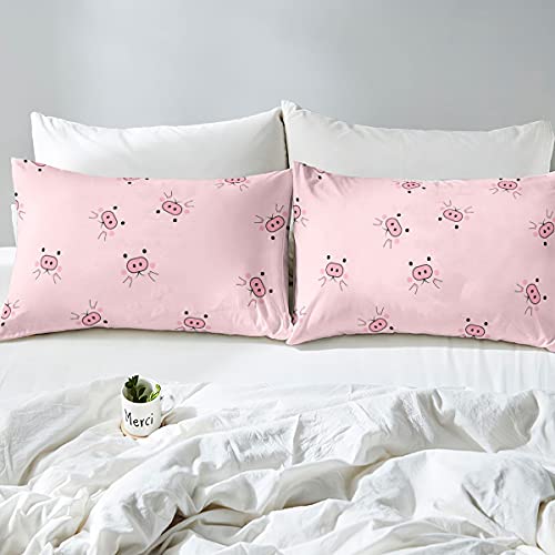 Loussiesd Pig Bedding Set Pink Girls Cute Cartoon Pigs Comforter Cover Set for Kids Teens Women Kawaii Duvet Cover Breathable Lovely Farm Animal Bedding & Linen Double Size - Image 4