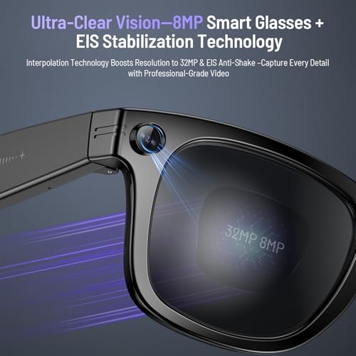 Image of AI Smart Glasses for Men Women, 800w Anti-Shake Camera Glasses, Real-Time Translation, Ai Object Recognition, Bluetooth Audio, Voice Assistant, IP67 Waterproof, Blue Light Glasses for Android and IOS