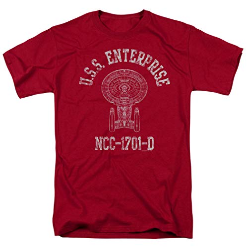 Popfunk Star Trek USS Enterprise Distressed Retro T Shirt & Stickers (Medium) Cardinal