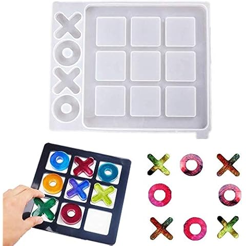 JOERRES Tic Tac Toe Resin Board Game Moulds, Epoxy Silicone Resin Casting Moulds for DIY, Table Game for Kids and Adults, Home Decoration, 25 cm x 21.3 cm Cover