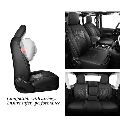 Image of Coverado Seat Covers Fullset for Jeep Wrangler, Waterproof Car Seat Covers for Automotive Truck Seat Covers Custom Fit for 2018-2026 Jeep Wrangler JL 4-Door with Rear Cupholder Only,Black