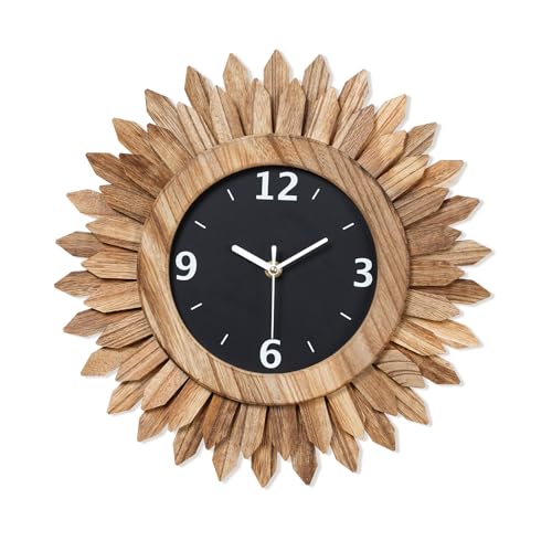 Honiway 14 Inch Wall Clock, Rustic Wood Boho Sunburst Decorative