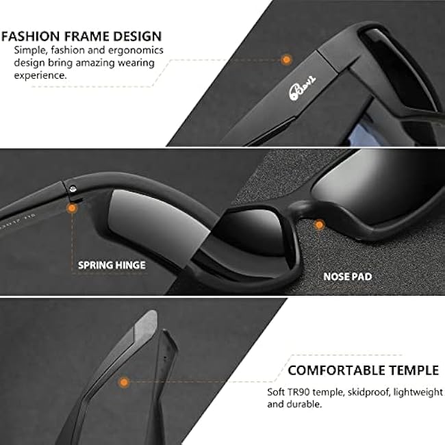Bevi Polarized Sports Sunglasses Unbreakable TR90 Frame and UV 400 Protection for Men and Women Cycling Running Driving Golf