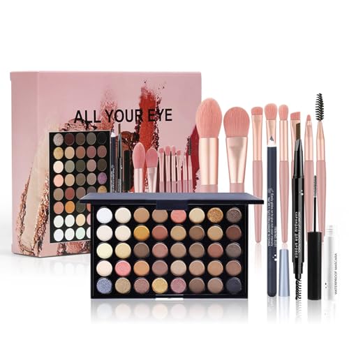 WishesMar Eyes Makeup Set with Eyeshadow Palette Eyeliner Pencil Eyebrow Pencil Mascara and Makeup Brushes All in One Beauty Cosmetic for Essential Starter