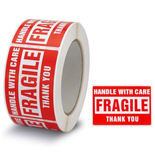 SIRLOMU 250Etichette Attenzione Frammenti di Vetro Pericolo di Rottura Handle With Care Fragile Scatole per Spostamento (25x45 mm)