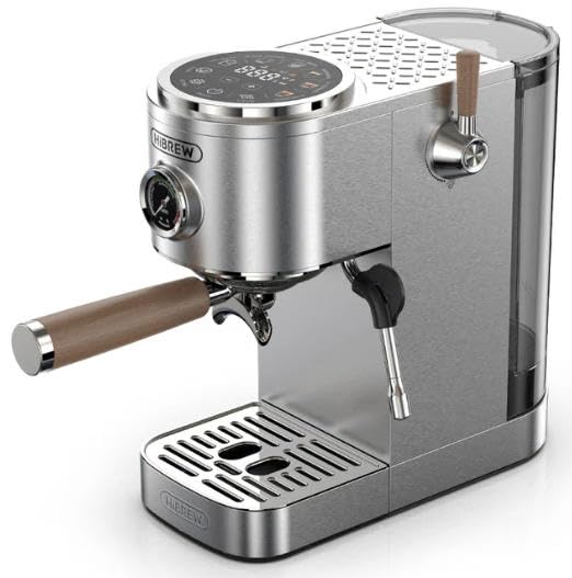 HIBREW H13 - Máquina de espresso con pantalla LED - Portafiltro de acero inoxidable de 58 mm - Cafetera de espresso compacta con filtro de leche vapor y boquilla separada para agua caliente