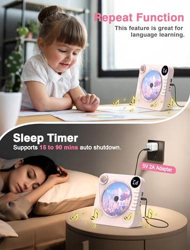 Image of CD Player with HiFi Dual Speaker Bluetooth /USB /AUX Mode for Home Pink
