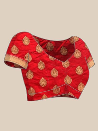 Image of AKHILAM Women's Banarasi silk Floral Saree With Unstitched Blouse Piece(Red 2RAWS9030 SNK)