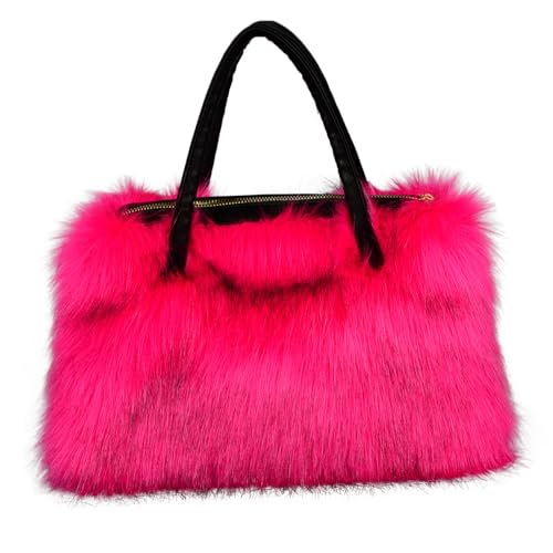 Image of Winter Furry Handbag Soft Faux Fur Leather Bag Lightweight Travel Bag Cute Women's Shaggy Purse