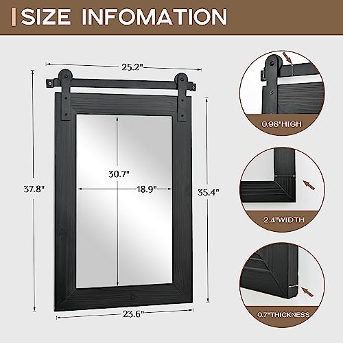 Image of COGOOD Farmhouse Barn Door Mirror - 38 X 25 Rustic Bathroom Mirror for Living Room, Entryway, Vanity Wall Decor (Black)