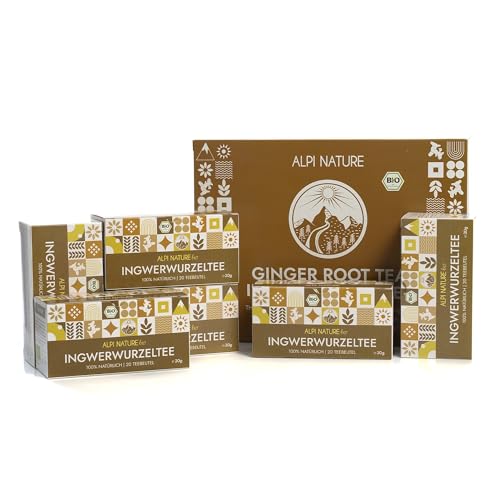 Alpi Nature Raíz de Jengibre Infusión Orgánica, 120 Bolsitas de Té 180g, Paquete de 6 x 20 Bolsitas de 1.5g