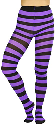 Image of ToBeInStyle Women's Wide Horizontal Contrast Stripe Tights Opaque Hosiery