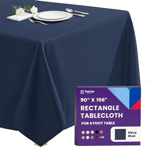 Image of Gee Di Moda Rectangle Tablecloth - 90 x 156 Inch Navy Blue Table Cloth for 8 Foot Tables with Floor-Length Drop - Heavy Duty Washable Fabric for Holiday Party, Dinner, Weddings & Baby Shower