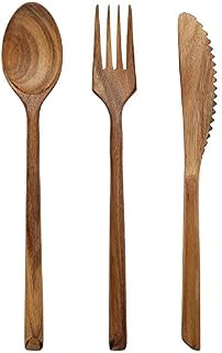 Reusable Bamboo Cutlery Set, Portable Spoon Fork Knife Camping Tableware, Travel Tableware Natural Wood Fork Spoon, Kitchen Cooking Tools Eco Friendly Sustainable