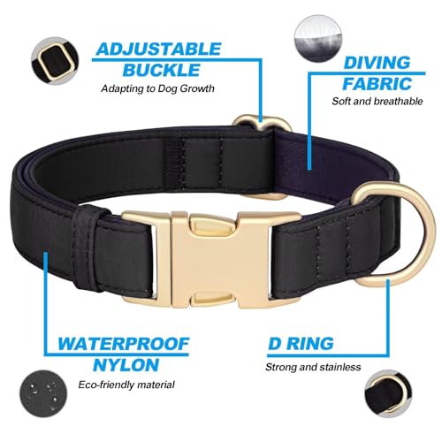 Didog Hundehalsband aus Nylon, weich gepolstert, strapazierfähiges Hundehalsband mit Schnellverschluss-Metallschnalle, leichtes und atmungsaktives Hunde Halsband für große, mittelgroße,Schwarz,L